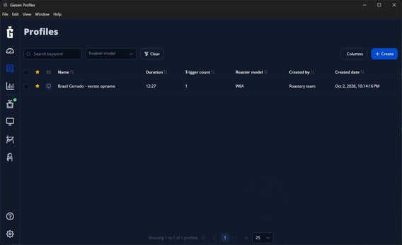 Profiles list showing a saved example roast profile.