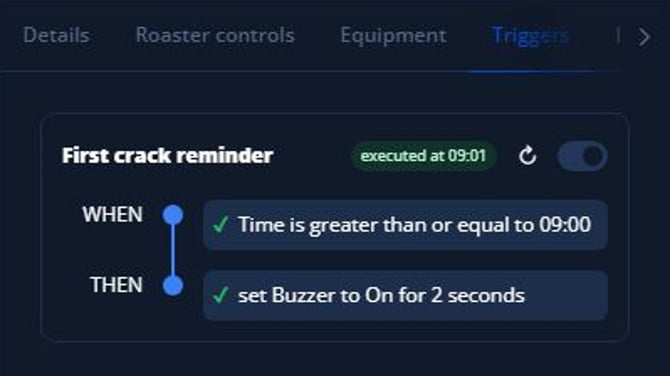 Dashboard Triggers panel showing First crack reminder executed at 09:01.