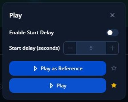 Profiler Play options showing Play and Play as Reference.