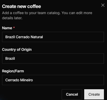 Create a new catalog coffee from the GiesenCloud inventory form
